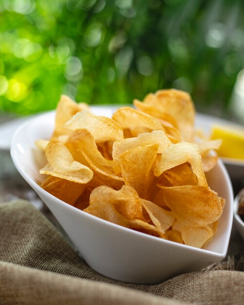 Potato chips in a white plate