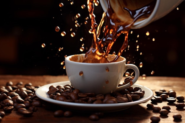 Free photo pouring hot coffee in a cup fresh aroma banners