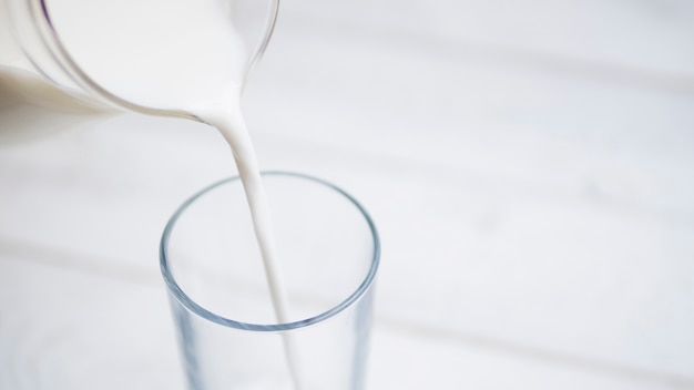 Pouring milk insida a glass