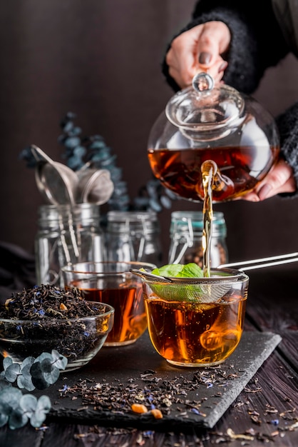 Pouring tea in cup