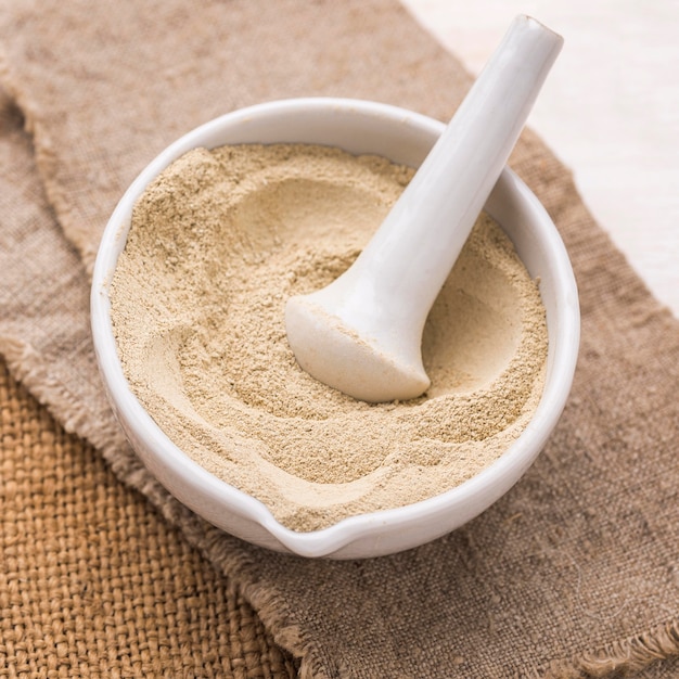 Powder in bowl with pestle