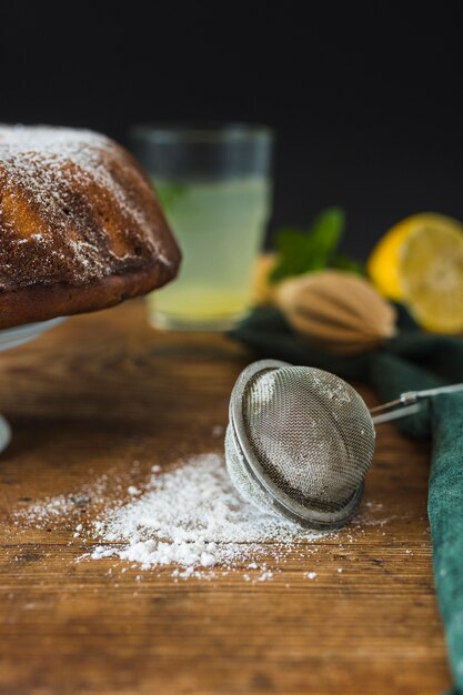 Powder sugar with strainer close up