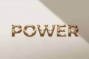 Free photo power word in metallic gold style