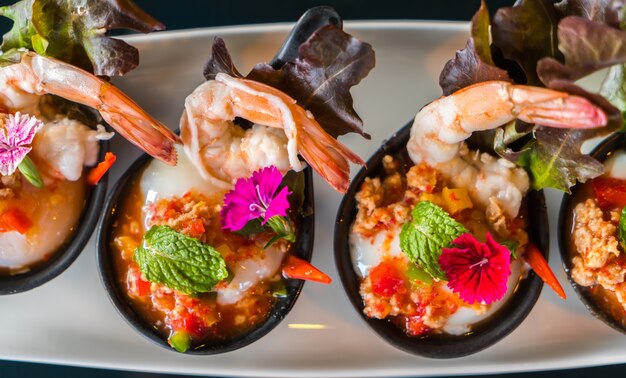 Prawn on a plate of rice