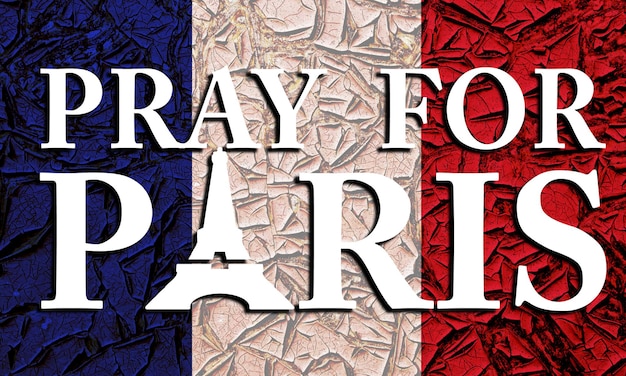 Pray for Paris poster with France flag. International suport for victim of terrorist atack in France