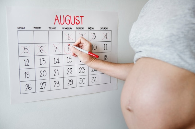 Free photo pregnant woman counting down for delivery date