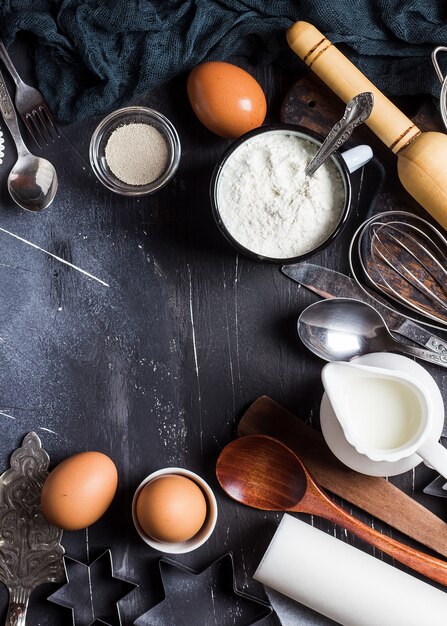 Preparation baking kitchen ingredients for cooking frame