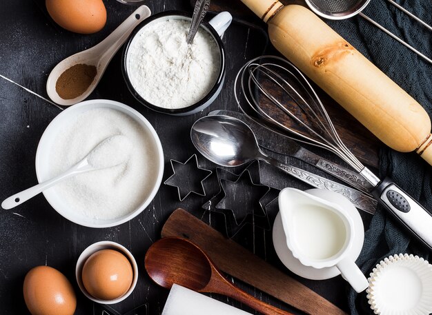 Preparation baking kitchen ingredients for cooking