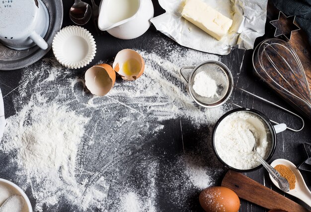 Preparation baking kitchen ingredients for cooking