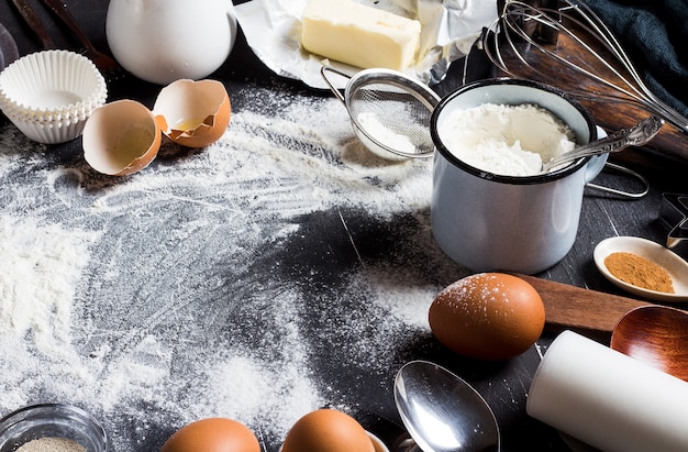 Preparation baking kitchen ingredients for cooking