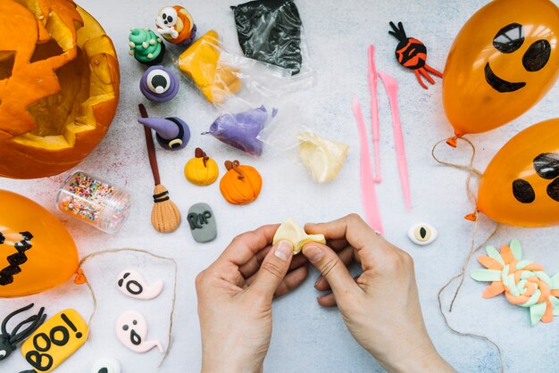 Preparing to Halloween making plasticine figures