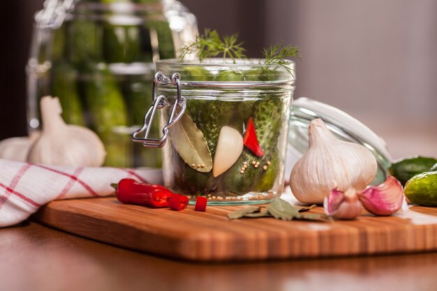 Preparing sour cucumbers in the kitchen