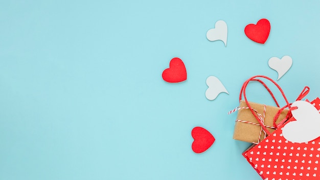 Present in bag with hearts for valentines