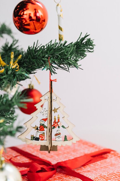 Present box under christmas tree