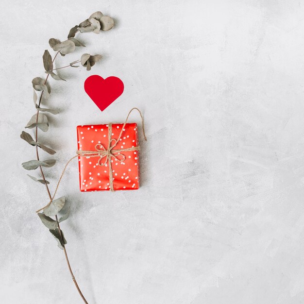 プレゼントボックス、装飾心臓、植物の枝