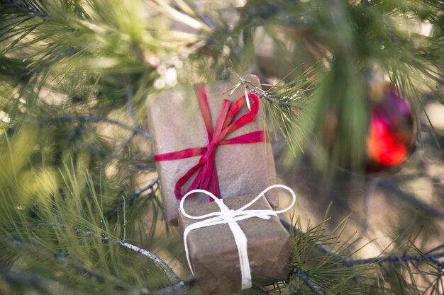 Present boxes in fir tree