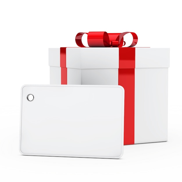 Free photo present with red ribbon and a big tag