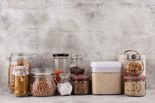 Preserved food in jars arrangement