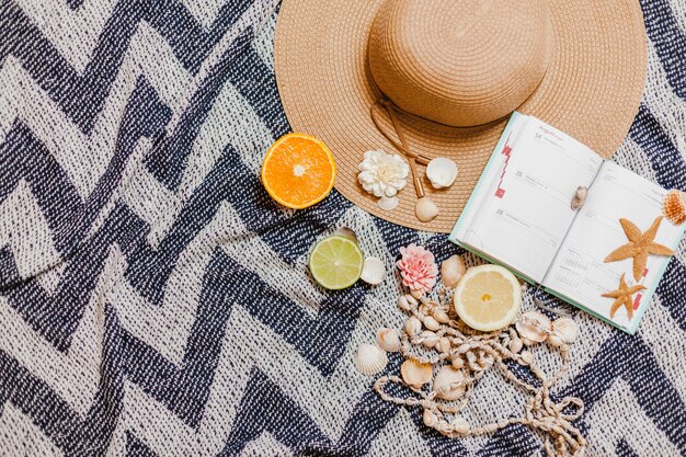 Pretty beach towel with decorative summery elements