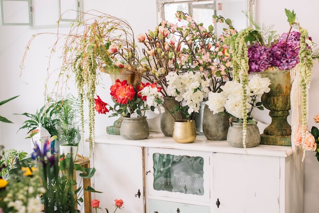 Pretty flowers on cupboard