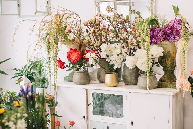 Pretty flowers on cupboard