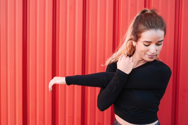 Pretty girl stretching hands