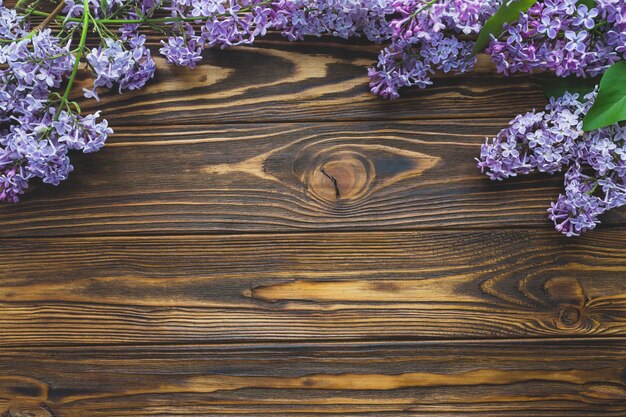 Pretty lilac on lumber tabletop