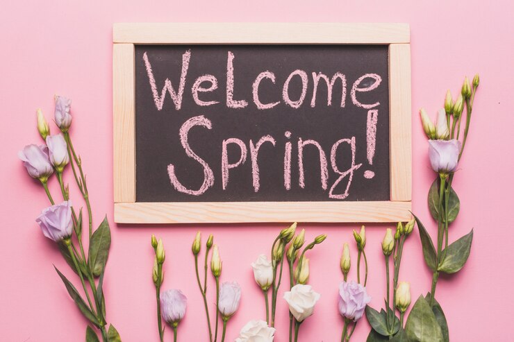 Free Photo pretty roses near welcome spring writing