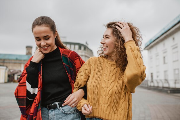 Pretty young girls having fun together