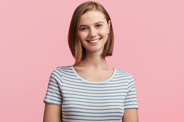 Pretty young woman with striped T-shirt