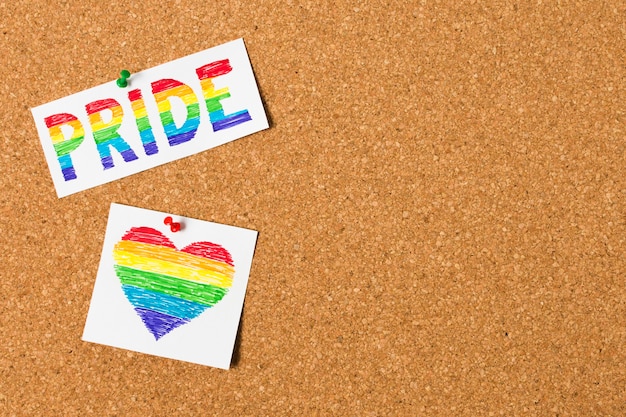 Pride concept on cork background