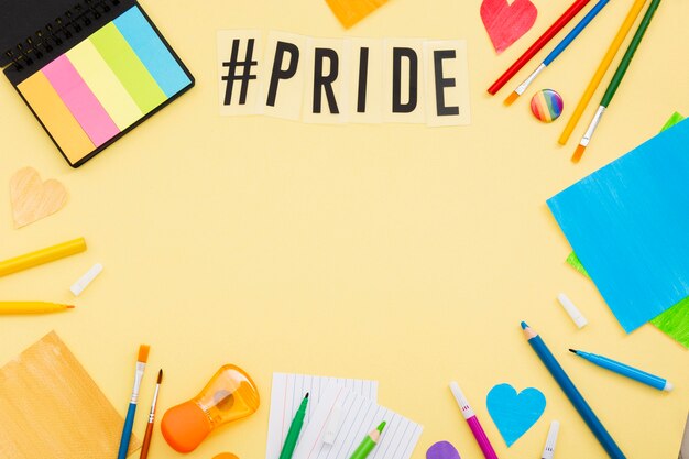 Pride day concept copy space stationery items