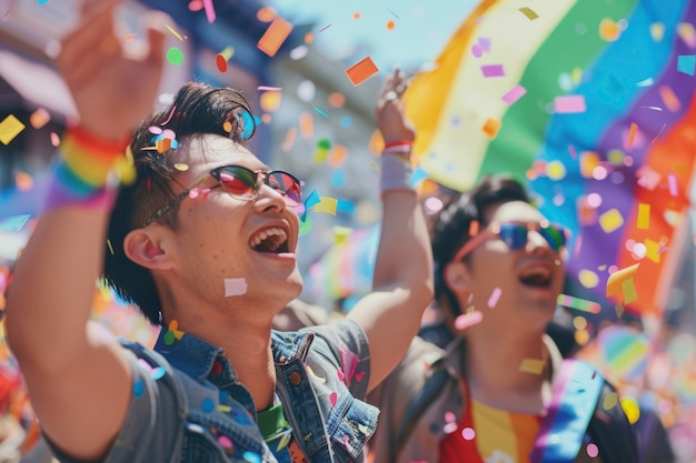 無料写真 pride scene with rainbow colors and men celebrating their sexuality