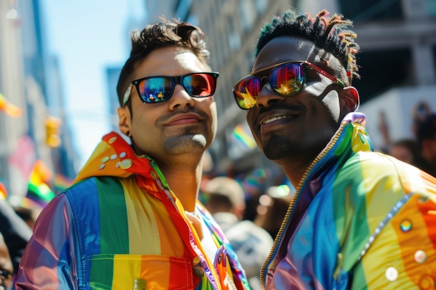 無料写真 pride scene with rainbow colors and men celebrating their sexuality