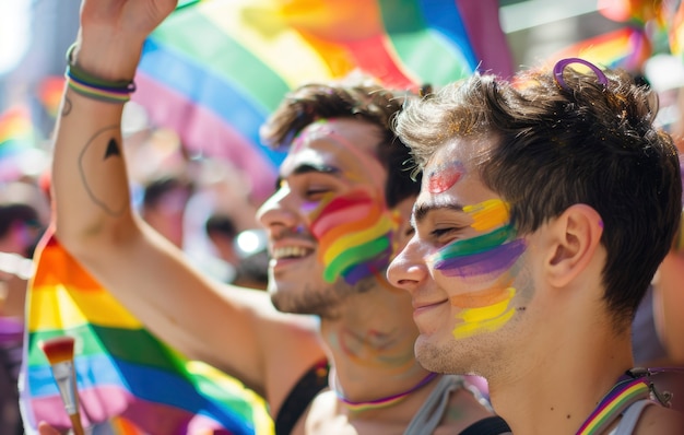 Free photo pride scene with rainbow colors and men celebrating their sexuality