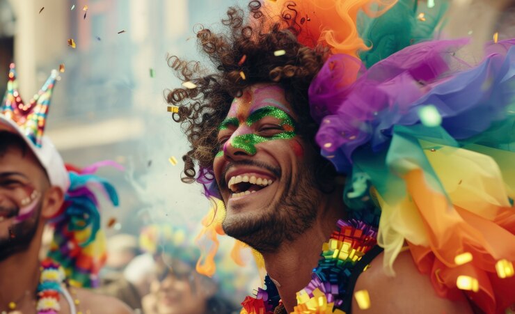 Free Photo pride scene with rainbow colors and men celebrating their sexuality