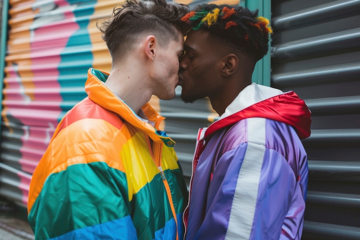 Free Photo pride scene with rainbow colors and men celebrating their sexuality