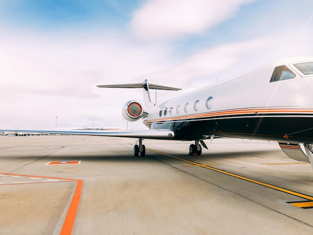 Private luxury jet at the airport terminal
