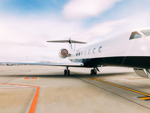 Private luxury jet at the airport terminal