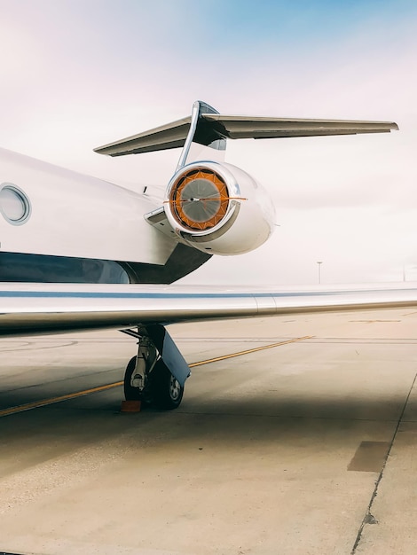 Private luxury jet at the airport terminal