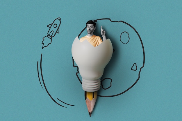 Problem solving concept with man in light bulb