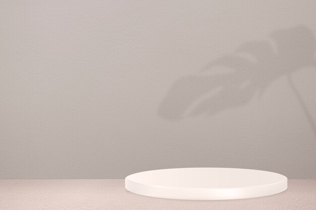 Product display podium with gray wall and leaves shadow