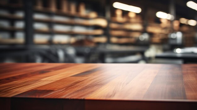 Product display table set against a hazy garage scene