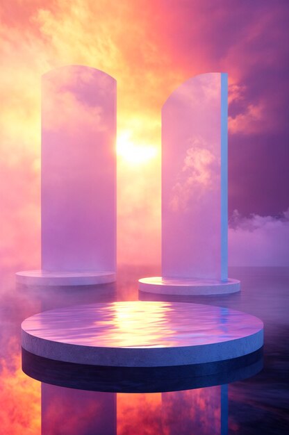 product showcasing platforms with dreamy colors and aesthetic