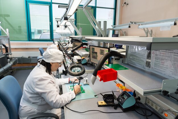 Production of electronic components  at high-tech factory 