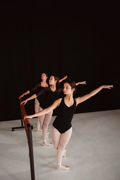 Professional ballerinas rehearsing together