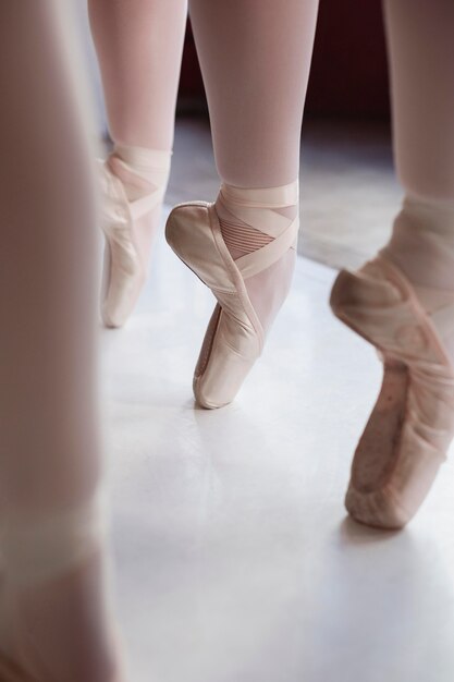 Тренировка профессиональных артистов балета в пуантах