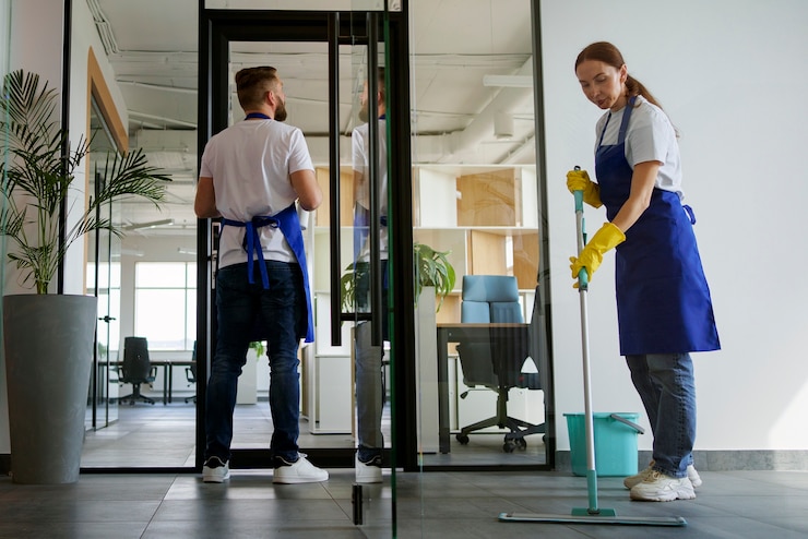 Free Photo professional cleaning service people working together in an office