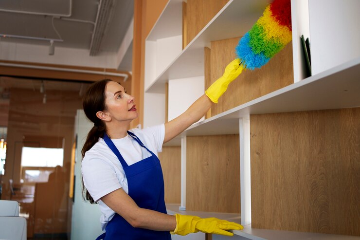 Free Photo professional cleaning service person cleaning office