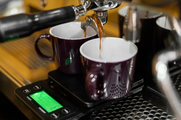 Professional coffee machine with cups